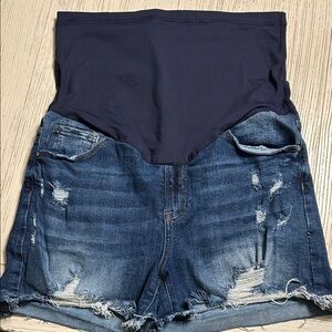 Womens pink blush Denim Maternity Shorts